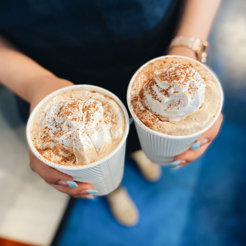 Espresso drinks on the counter at Alua's Thrive Bar